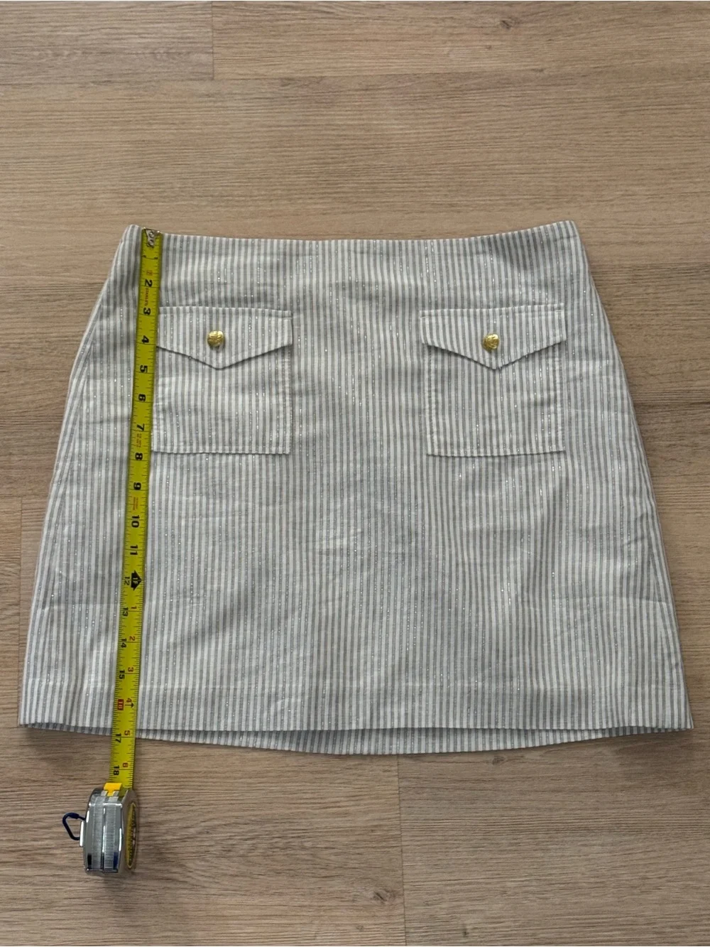 Striped Linen-Blend Patch-Pocket Mini A-Line Skirt
